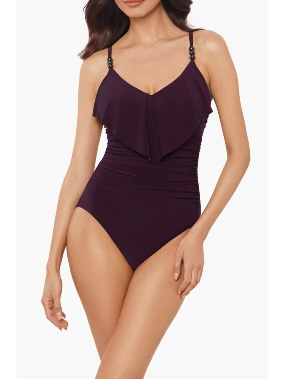 MAGICSUIT prune Isabel ruffle beaded one-piece underwired swimsuit size 16 NWT 1